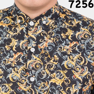 Freypv 7256 Long Batik  Black Gold  Floral M XL Kemeja  Batik  