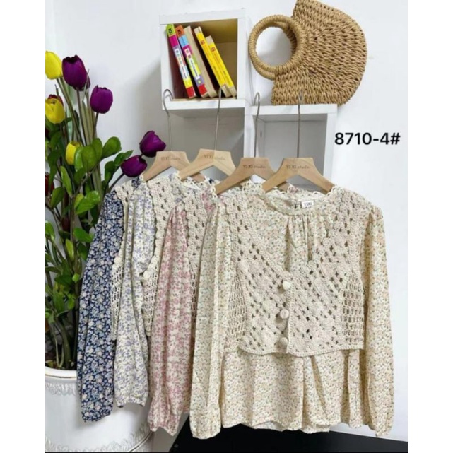 ATASAN FLOWER 2IN1 BLOUSE ROMPI RAJUT IMPORT