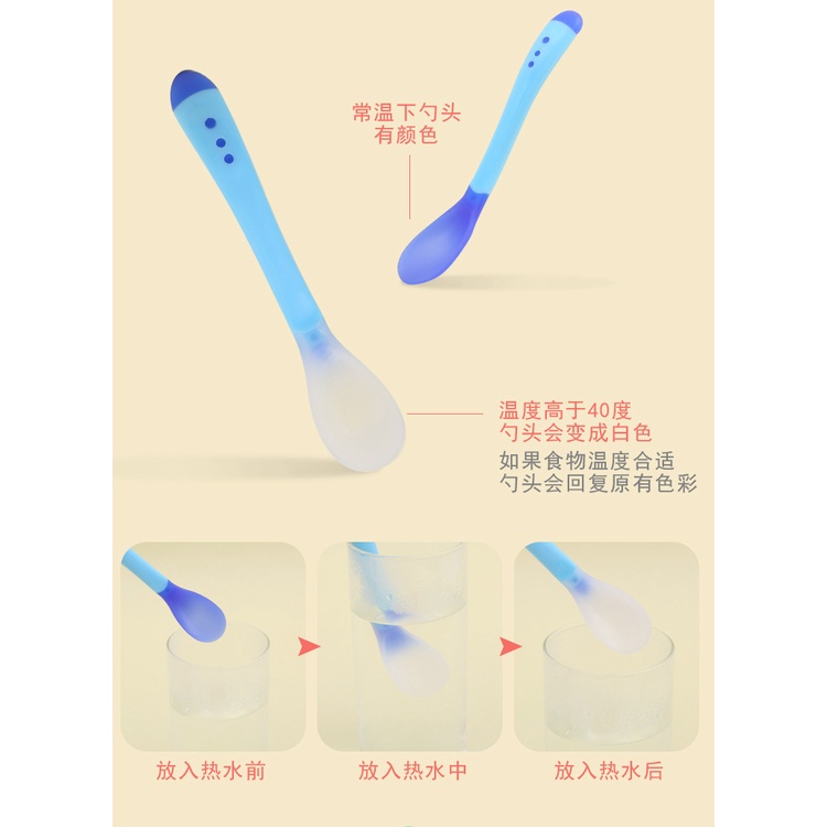 Image of MOMI HOMI Set Sendok dan Garpu makan bayi baby safety spoon silikon sensor panas Lentur feeding orange hijau pink biru aman #3