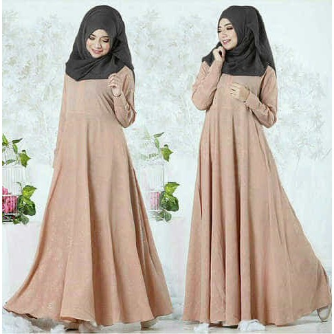 Baju dress Noura hijab coksu FT gamis wanita spandek balon coklat susu murah