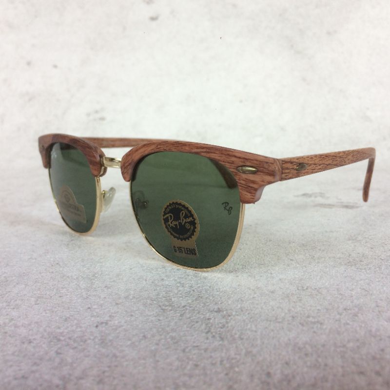 KACAMATA RB CLUBMASTER MOTIF KAYU