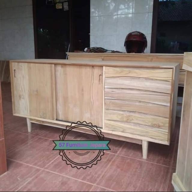 Lemari Hias Pendek/Meja Tv Kayu Jati Mentahan/Bupet Laci Model Simpel