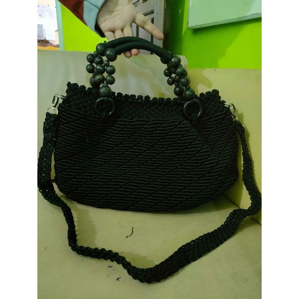 preloved tas rajut tali kur warna hitam