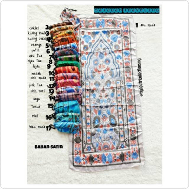 Sajadah Travelling Lipat Satin Tipis Tas Serut Kecil Turki Turkiye Turkey