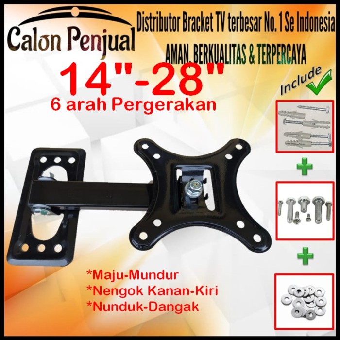 Bracket Tv 21 Monitor Lengan 14&quot; s/d 28&quot; 6 arah Fleksible CP.SWKNM-008