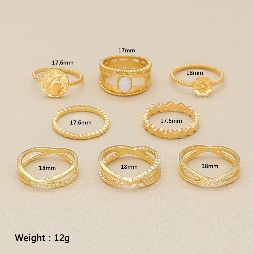 Set 8 Pcs Cincin Bahan metal Motif Bunga Salib Geometris Gaya Eropa Amerika