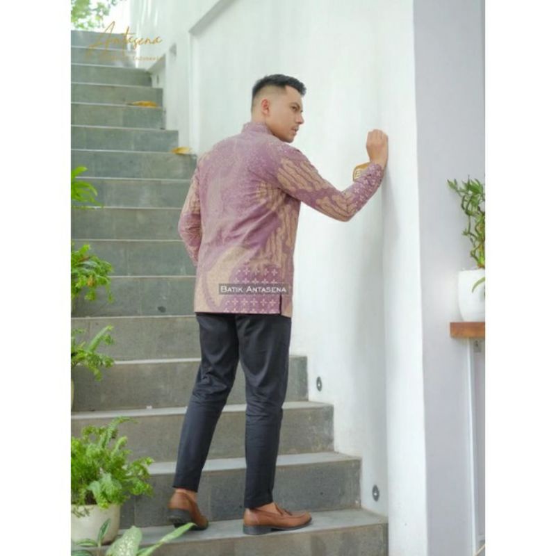 PEKSI TRUNTUM PINK Kemeja Batik Pria Slimfit Premium Lengan Panjang Bahn Katun Halus Lapis Furing