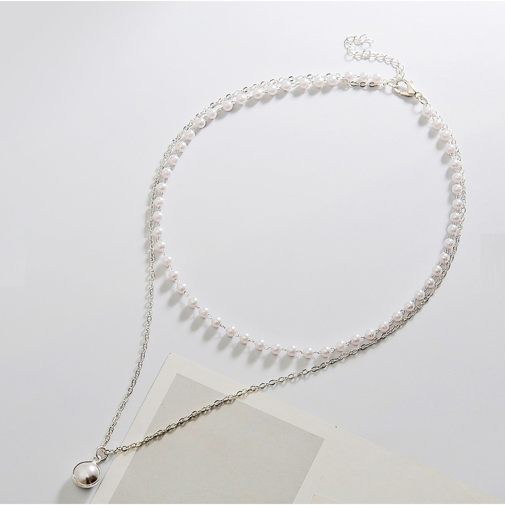 Kalung Liontin Wanita 2 Layers Mutiara #XL665 Gaya Korea Fashion Women Pearl Necklace Cewek Import