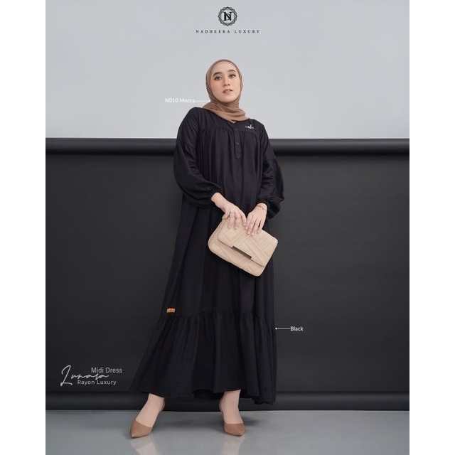 (ORI) Cod Dress Midi Nadheera Luxury | Lunara Midi Dress | Gamis Midi | Gamis Midi Polos Simpel | Dr