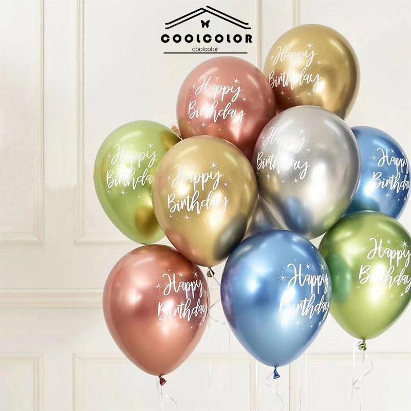 COD12 inch chrome latex balloon print selamat ulang tahun balon logam dekorasi pesta ulang tahun- cl