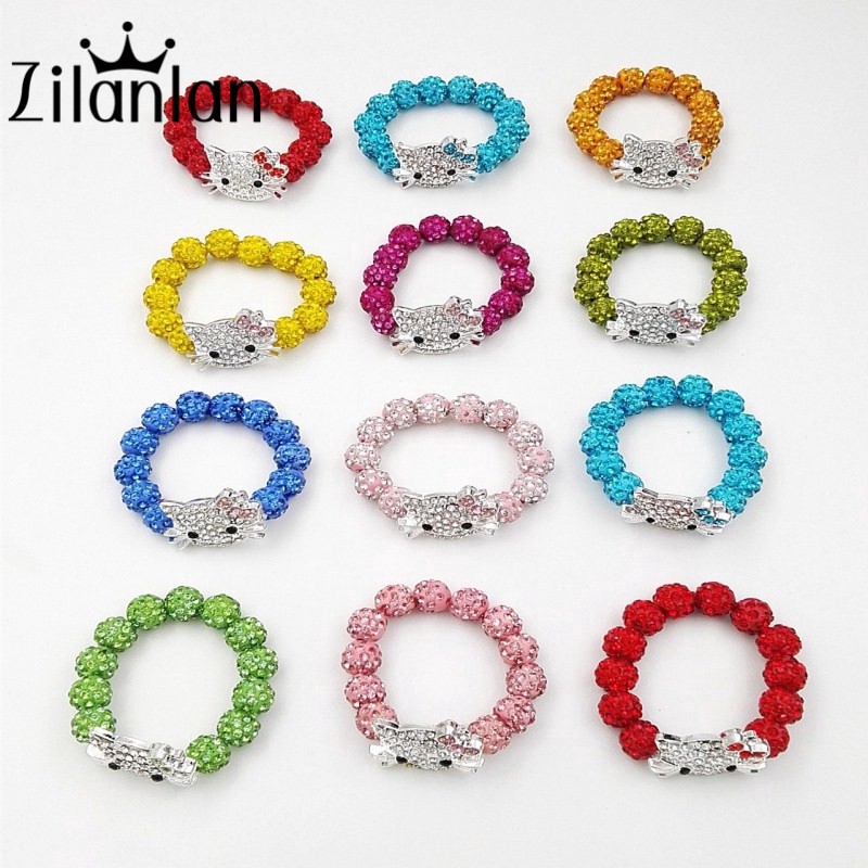 Gelang Manik-manik Kristal Hello Kitty Warna Warni untuk Hadiah Ulang Tahun