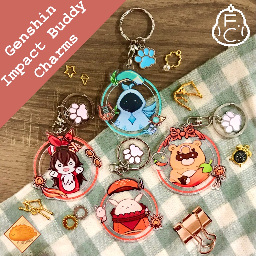 Gantungan Kunci Genshin Impact Buddies (Guoba, Venti, Amber’s doll, Klee Jumpy Dumpty) by Fugupan Ar