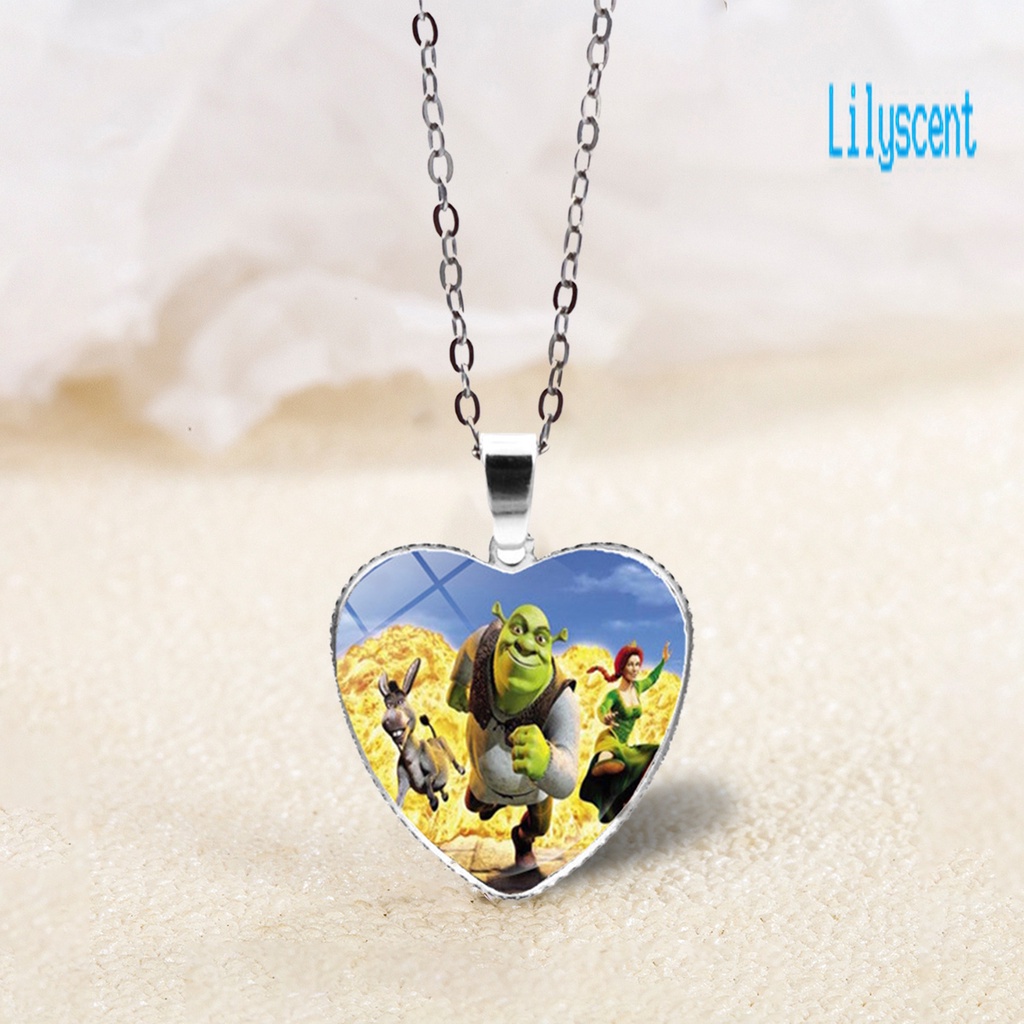 Kalung Liontin Bentuk Hati Motif Kartun Shrek Adjustable Untuk Ulang Tahun