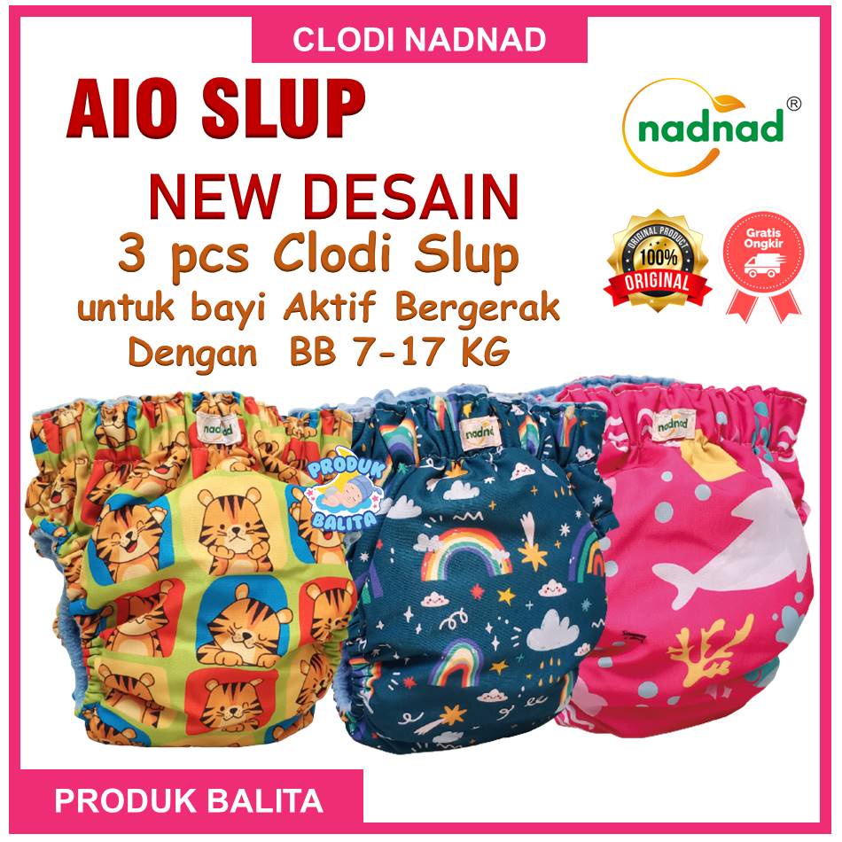 Paket Hemat 3 Pcs Clodi Popok Slup All In One BB 7-17 Kg  By Nadnad  New Desain Inovasi Terbaru Motif Full Printing Tidak Luntur