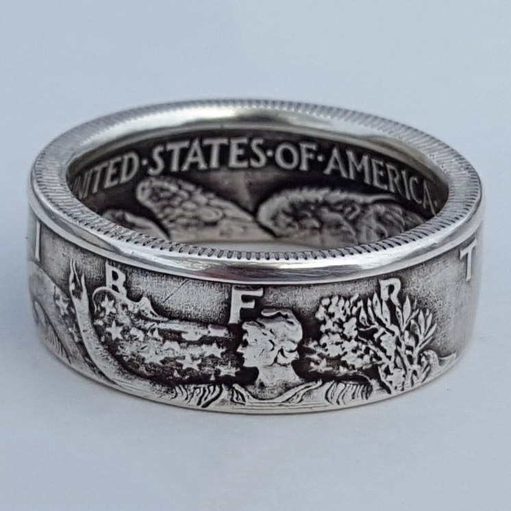 New style handmade coin ring vintage Morgan silver coin half dollar 1945 engraved ring 7-14