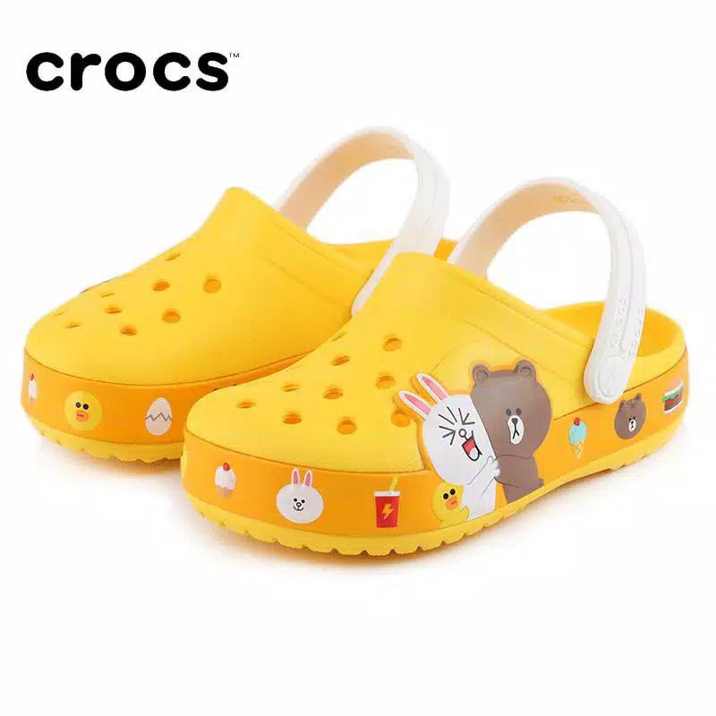 SANDAL CROCS LINE BROWN YELLOW KIDS and JUNIOR CLOG