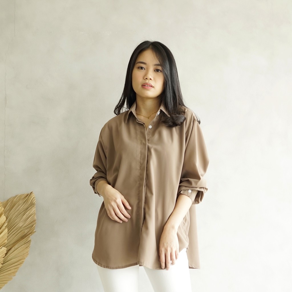KANIA  Loose Shirt - Kemeja Wanita Polos | MARU-Mocca