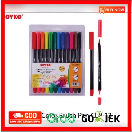 

(BISA COD) SUPER BRUSH PEN joyko 12 warna CLP 13 / BRUSH + FINE TIP