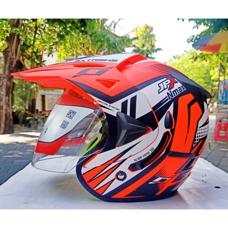 HELM SEMI CROSS JPX SUPERMOTO  RED FLUO