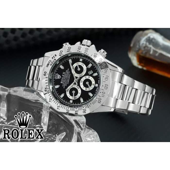 Jam Tangan Pria / Cowok Rolex Daytona Off Rantai Silver Black Army