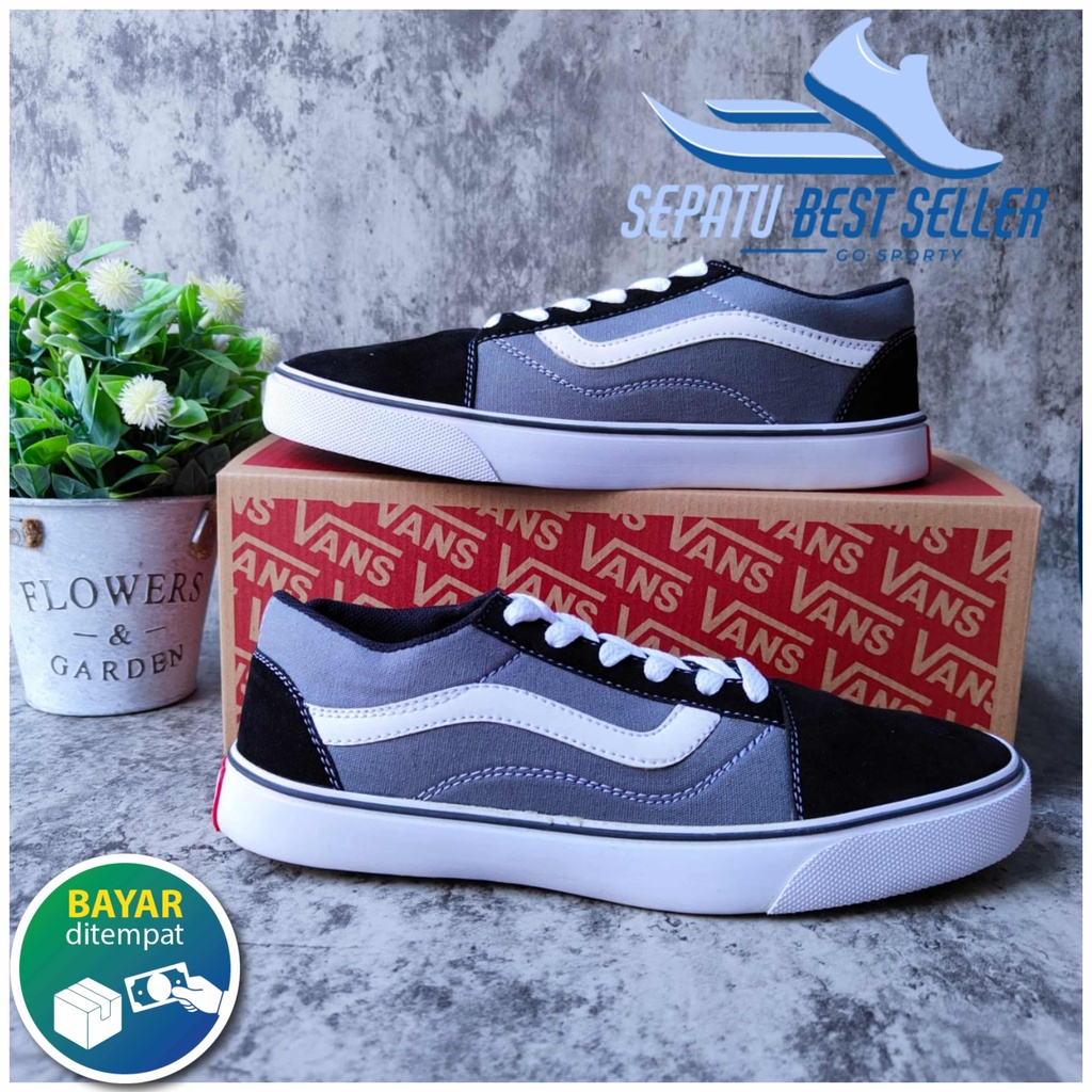 Sepatu Vans Oldskool Bw abu abu N All White Sket Sekolah Olahraga Santai Sport termurah