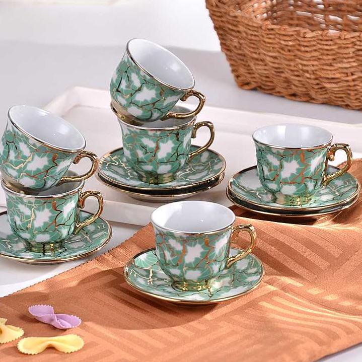 Koleksi Terbaru.. Gelas Cangkir Piring Mug Keramik Teh Kopi Set 6 in 1 Eouropean Style Tempat Wadah 