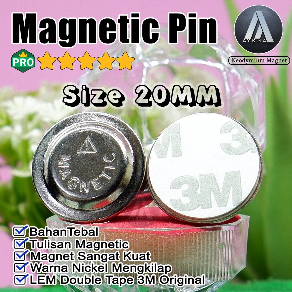MAGNET Nametag Name Tag Nama Dada Pin Lencana Wing Badge Bulat 20mm 2CM 1set LEM Double Tape 3M Orig