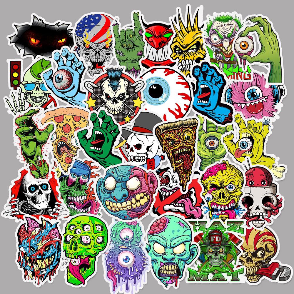 50pcs Graffiti Skull Punk Rock Dark Diy Stickers For Laptop Skateboard Guitar Car Helmet