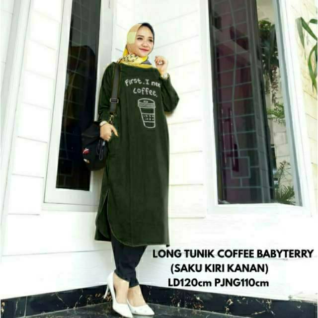 GR LONG TUNIK COFFEE  JUMBO BABYTERRY  BERKUALITAS