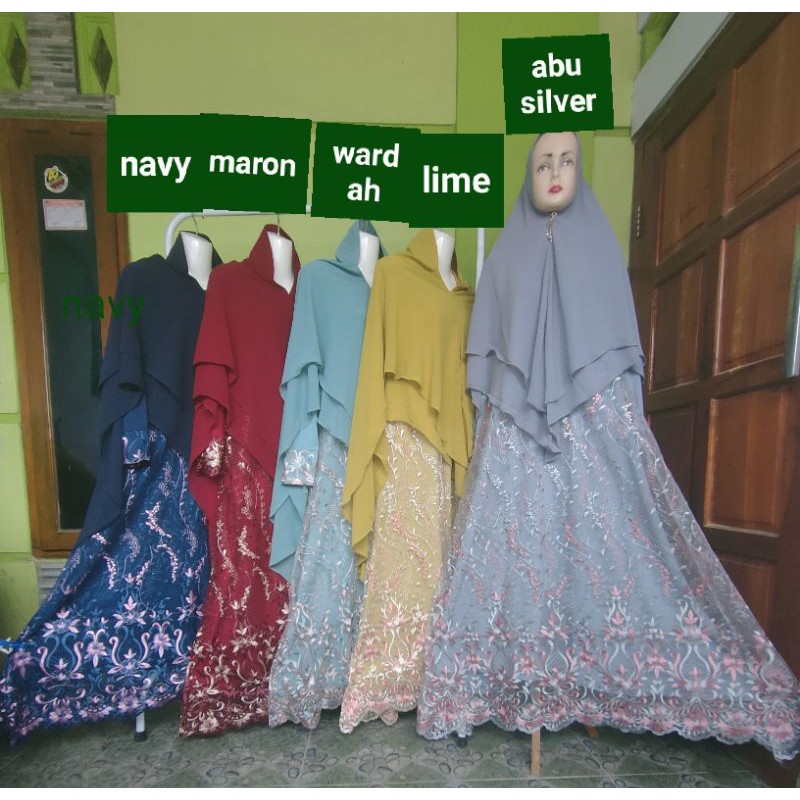 Gamis jumbo brukat mewah tile 3D set  hijab syar'i ceruty babydoll