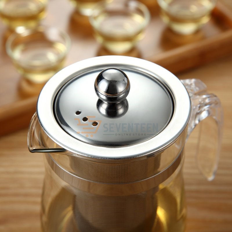 TEAPOT KACA 350ML C16 SARINGAN TEH STAINLESS TEKO TEAPOT GLASS / GELAS KECIL KACA TATAKAN BAMBU