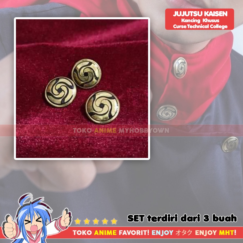 Kancing Emas Set 3 Pcs Untuk Jaket Blazer Jujutsu Kaisen Itadori Yuji Fushiguro Megumi Inumaki Toge Nobara Kugisaki Maki Zenin Mai Zenin