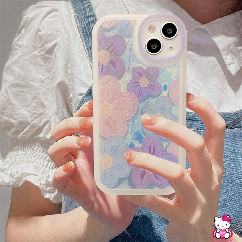 Ins Retro Lukisan Cat Minyak Ungu Bunga Telepon Case Realme C55 10 Pro Plus C30 8i C31 C21Y 9i C35 C12 C3 C11 GT 5i 6i 7i C15 C25 C25s C25Y 8 8Pro 56 7 C17 C20 C20A Silicon Lembut Sarung