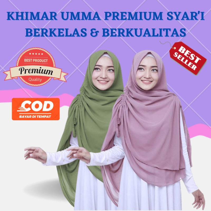 Hijab Khimar Instan Umma Syar'i Shari 2 Layer Bahan Ceruty Babydoll