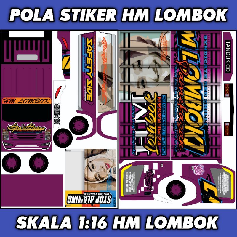 Pola Stiker Miniatur Truk HM Lombok Skala 1 : 16