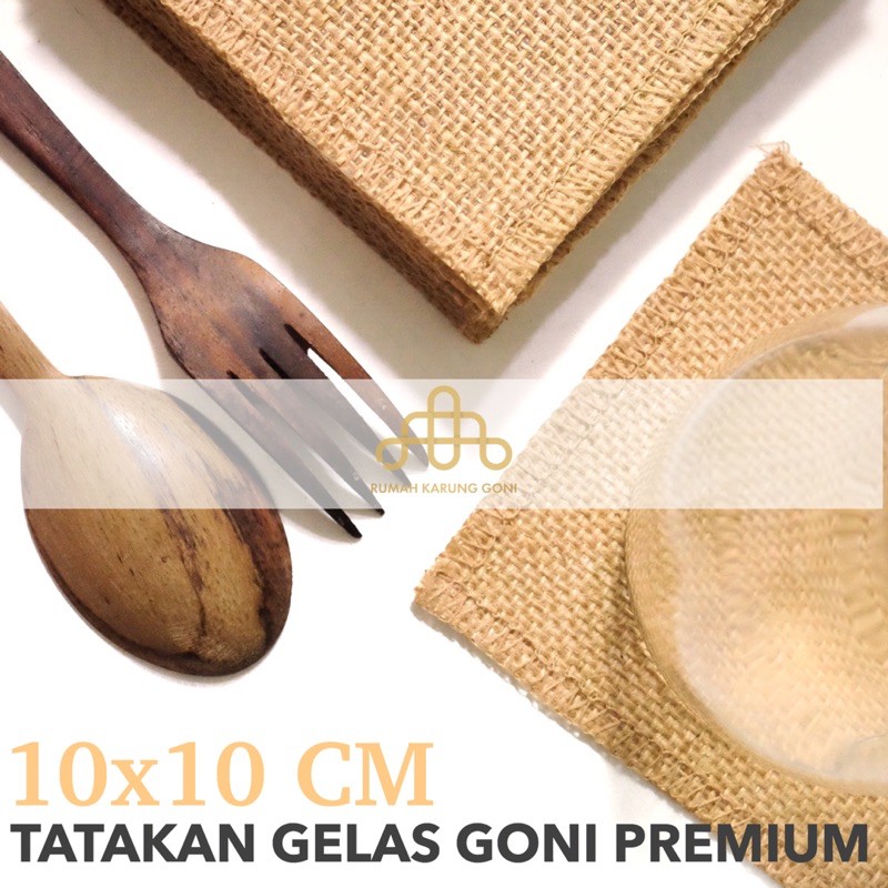 Tatakan Gelas Aesthetic 10x10cm 4pcs Premium Coaster - Burlap Glass Holder - Tatakan Pot Bunga - Alas Gelas Dekorasi Meja