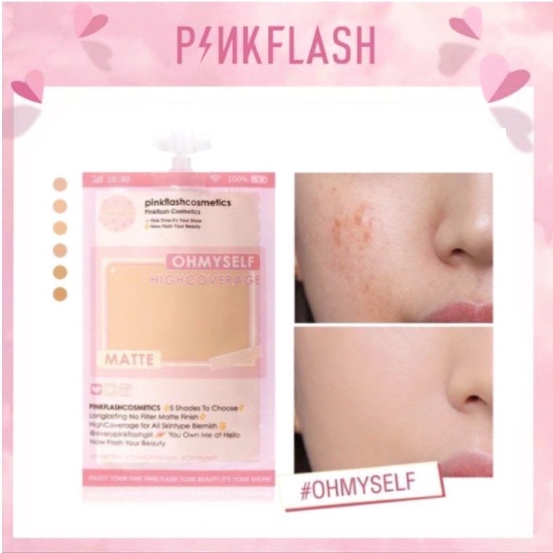 ✨NAGIHI✨ PINKFLASH Foundation Cream Matte Full Cover Pouch Tahan Air