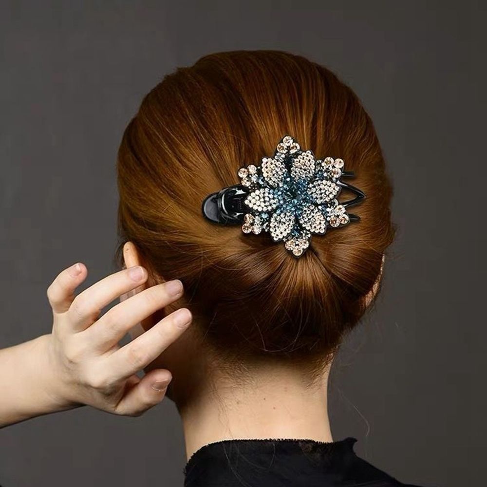 Jepit Rambut Bentuk Bunga Aksen Berlian Imitasi Flexible Tahan Lama Untuk Wanita