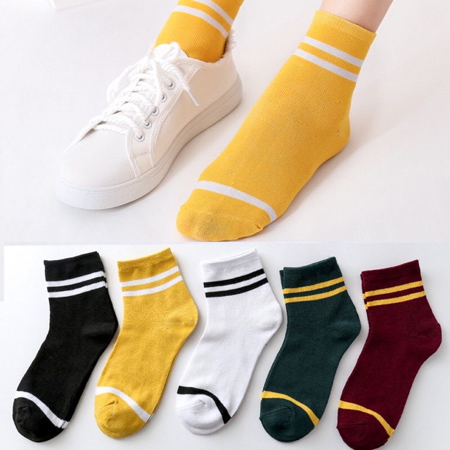 Kaos Kaki Pendek Korea Motif Garis Sock Spandek Polyester