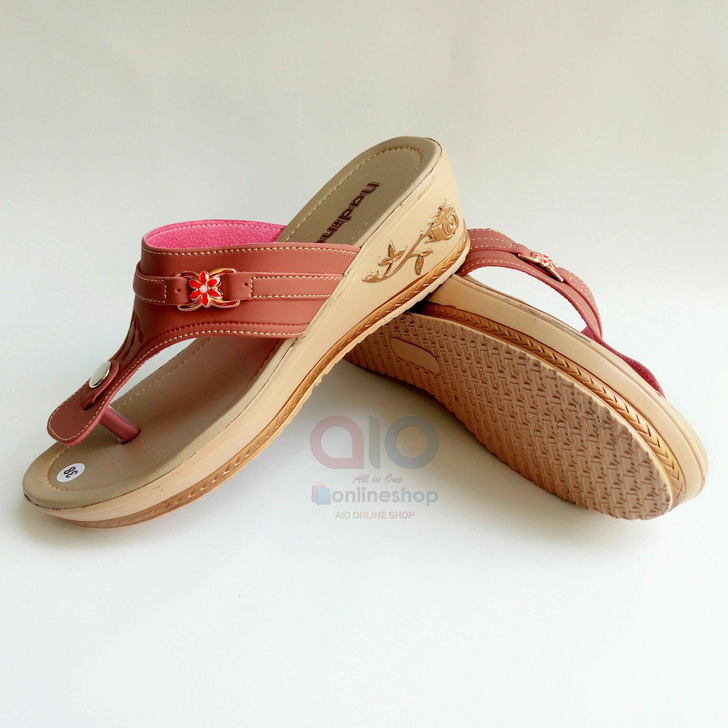 Nadine Sandal Jepit Wedges 37-40 Kulit Wanita Fashion Casual Perempuan 5cm Kulit Sintetis N08