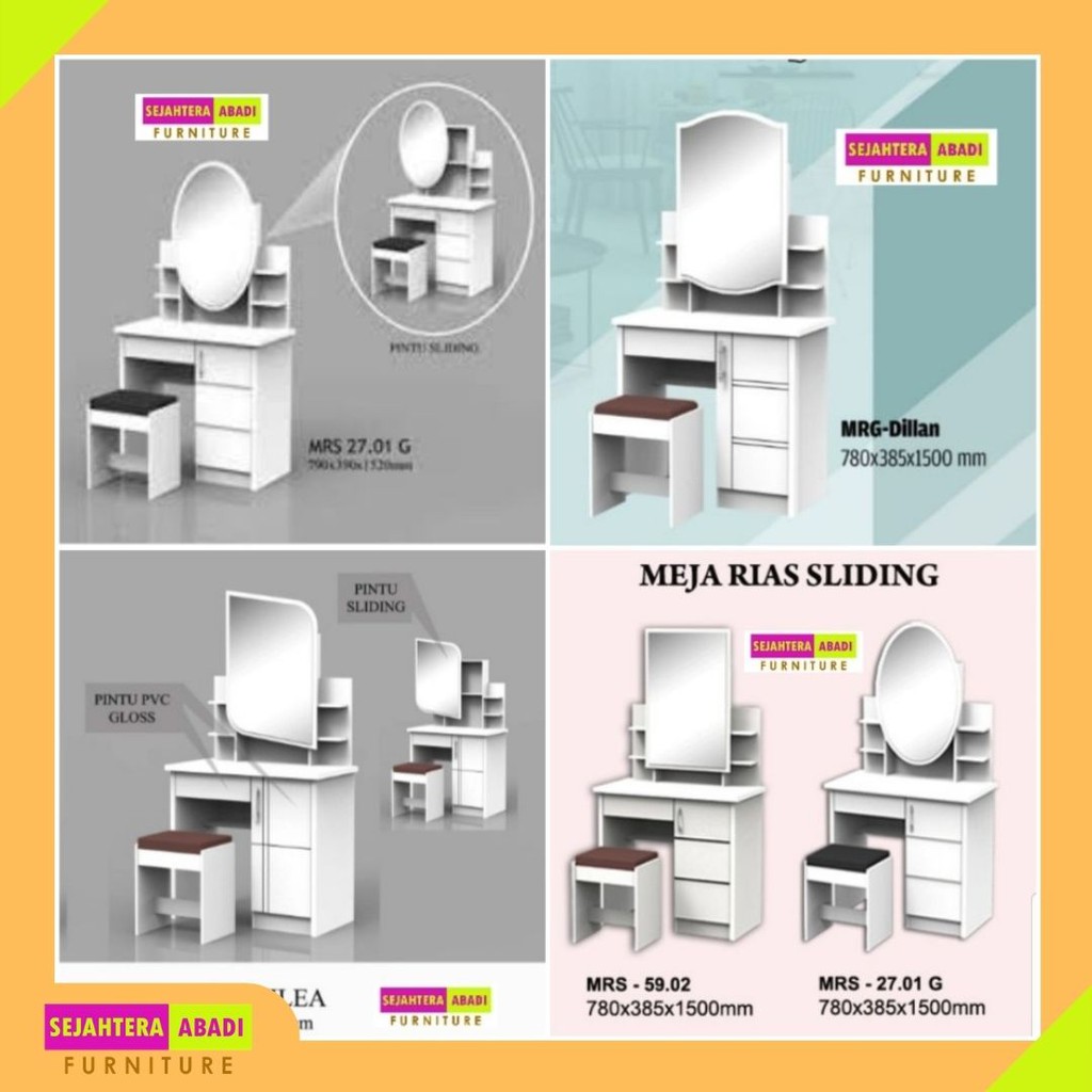 Meja Rias Cermin Sliding White / Putih Toppan Gstar Murah Olympic likes Furniture