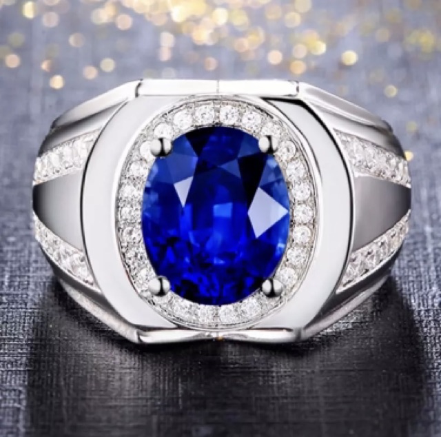 Cincin King Safir Ring Perak Mewah Elegan Simple Minimalis Blue Saphire