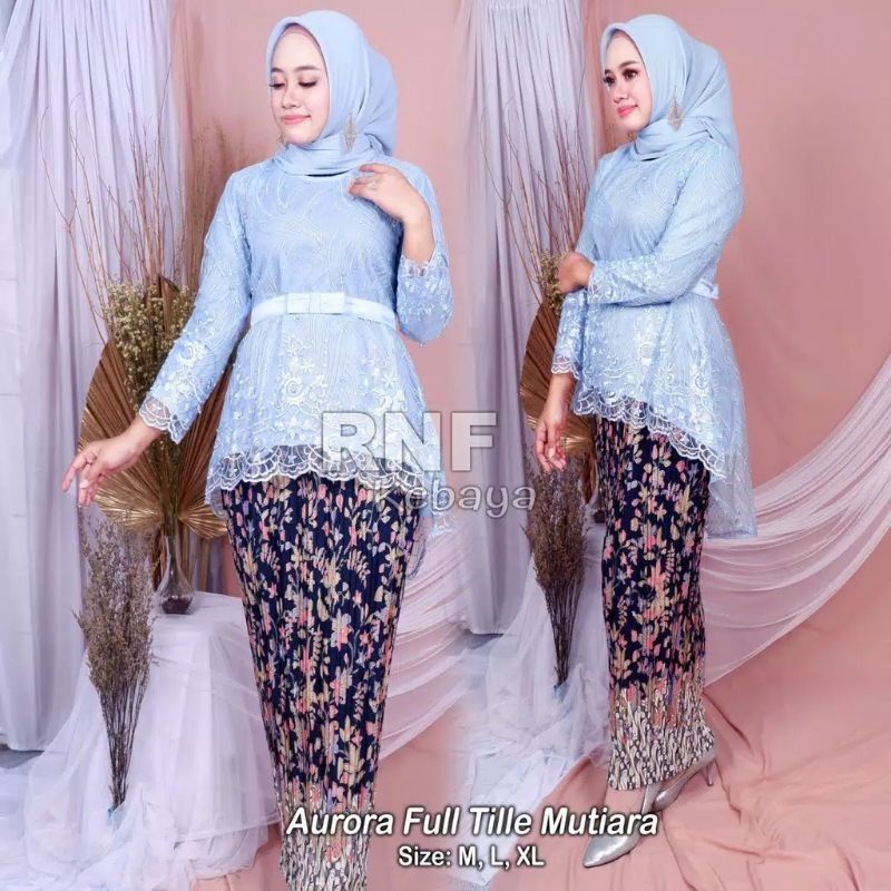 IndahKebaya| SETELAN KEBAYA AURORA TILLE MIX ROK BATIK JUMBO / LAMARAN AKAD NIKAH / OUTFIT MODERN