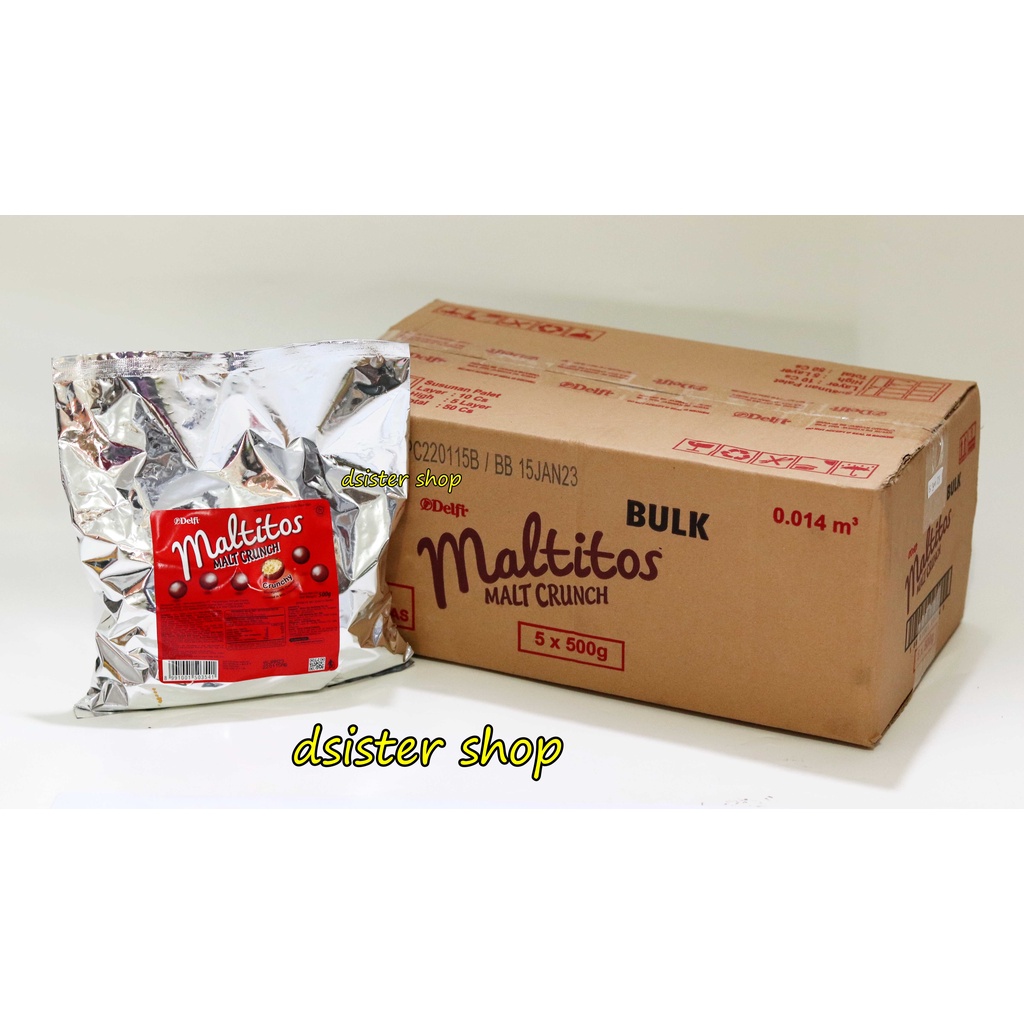 

Coklat MALTITOS Malt Crunch 500gram Cokelat Delfi Dragees Kemasan Pabrik Almunium Foil