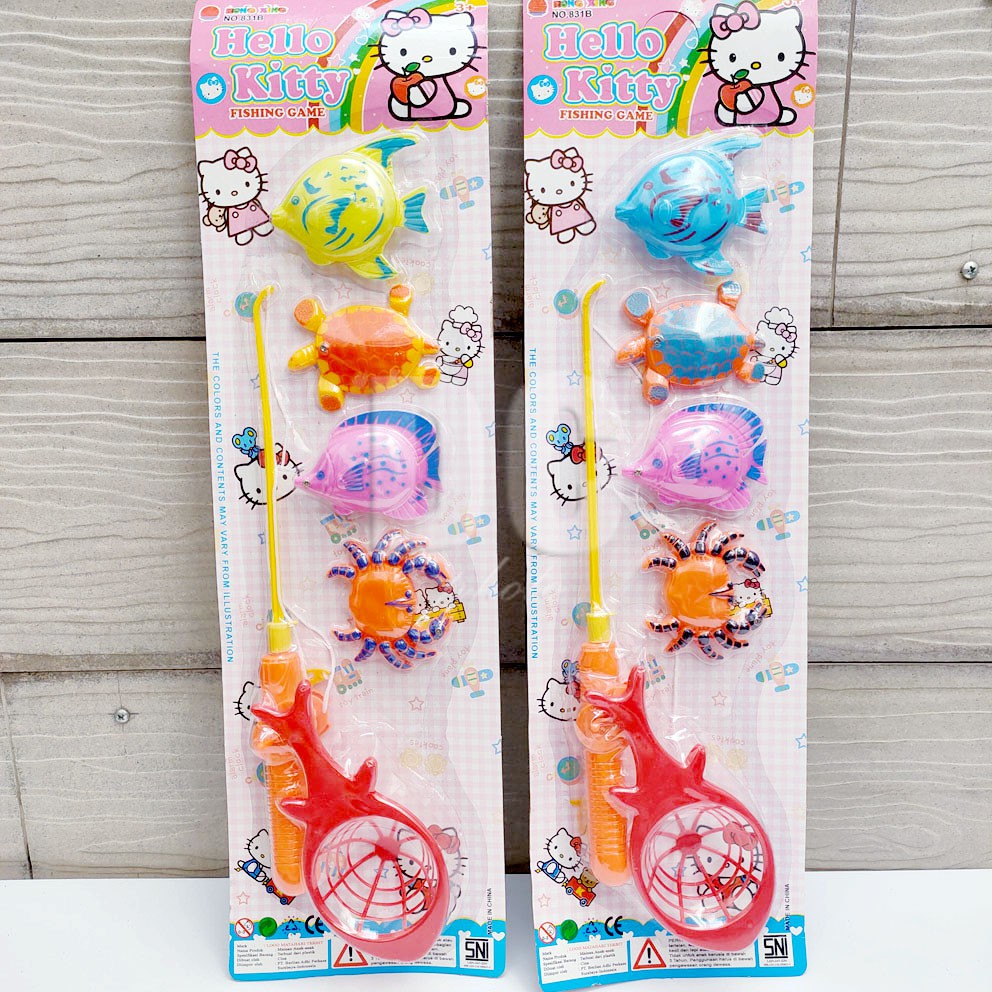 Fishing Game Karakter Hello Kitty Tobot Mainan Mancing 4 Ikan Magnet Joran Pancing Jaring