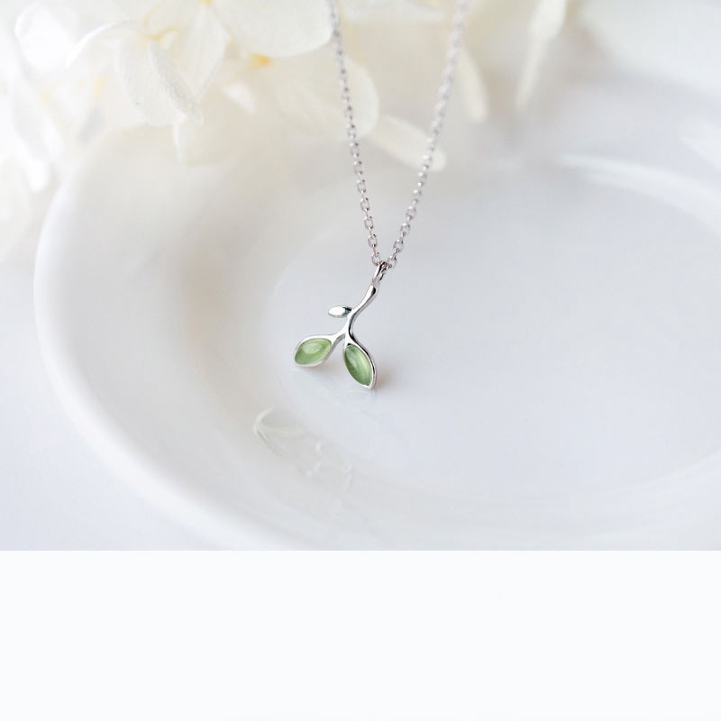 Sangat indah Kalung&lt;Unk&gt; Necklace Green Crystal Silver Leaves Choker Kalung Wanita Cewek Perhiasan Hadiah CANDY JEWELRY