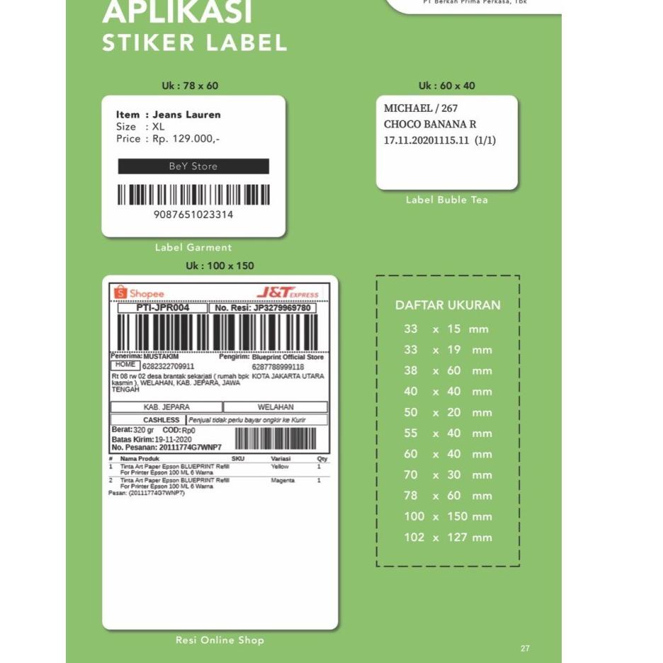 

PDB 55x40 (1 PACK) Kertas Thermal Sticker Barcode Stiker Label Termal BLUEPRINT Paper Roll ≈ 58MM Seller Terlarisss ¯
