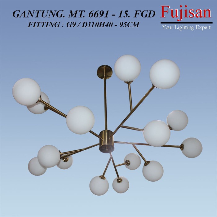 LAMPU GANTUNG HIAS MINIMALIS 15 LAMPU GOLD