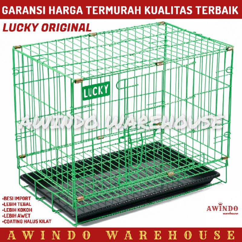 KANDANG BESI LIPAT SIZE M 50x40x30 RUMAH HEWAN PELIHARAAN ANJING KUCING SUPER TEBAL LUCKY ORI 150