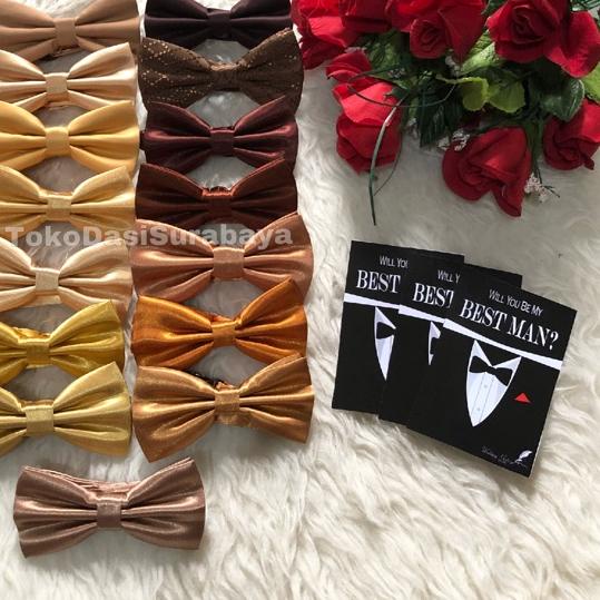 Dasi kupu bowtie gold champagne coklat brown emas ready stok